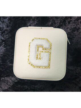 Initial G Monogram Travel Jewelry Box Cream Saffiano Faux Leather